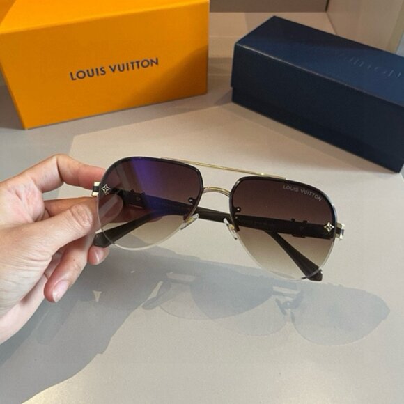 Louis Vuitton Gold Metal Frame Brown Sunglasses - Picture 6 of 7